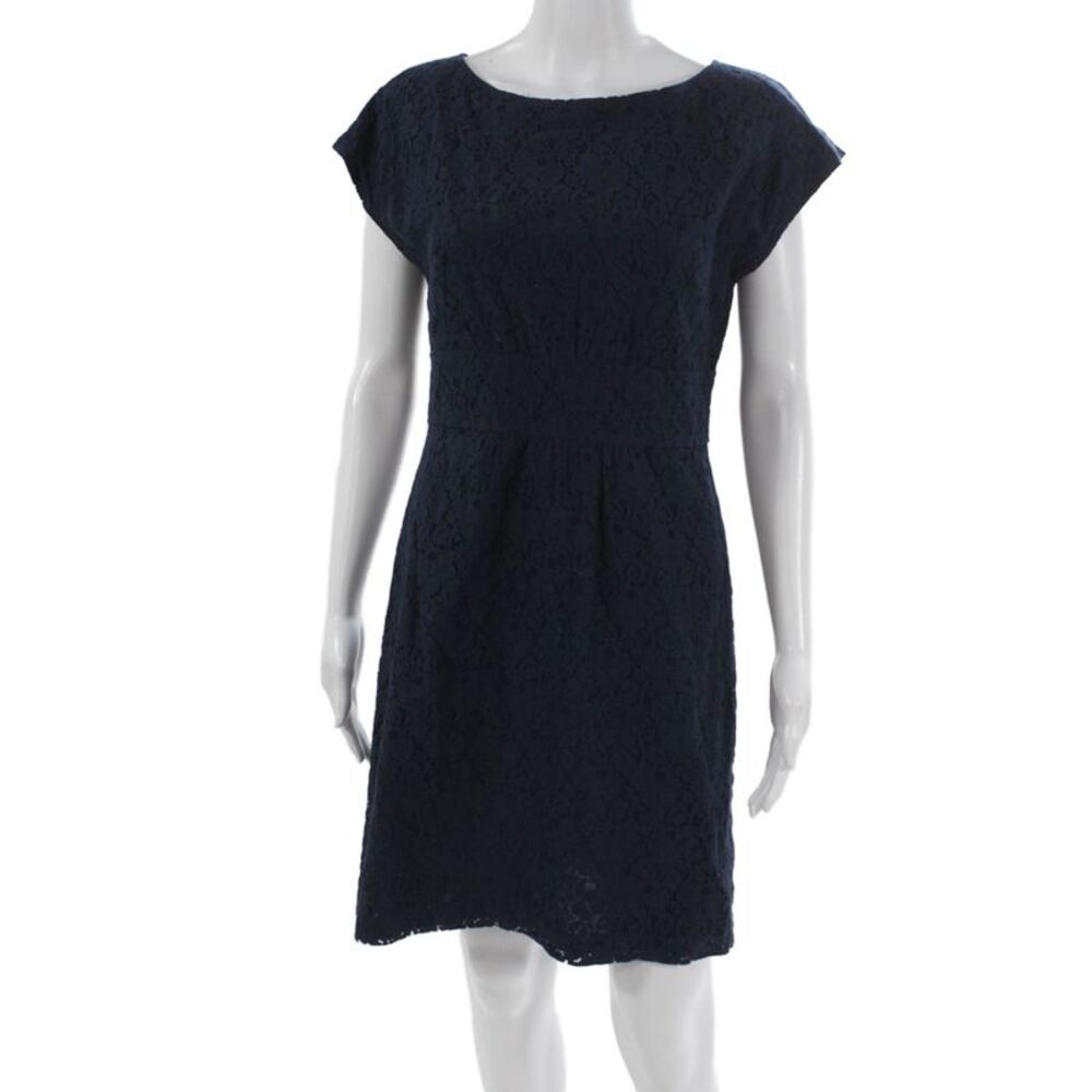Beth Bowley Women Shift Dress Blue Boat Neck Short Sleeve Nylon Zip Size 8